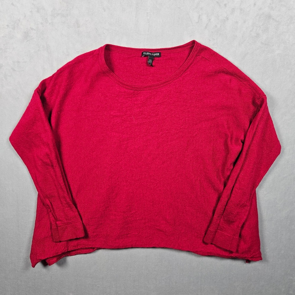 Eileen Fisher Sweater Womens S Red Merino Wool Alpaca Blend Boxy Knit Top
